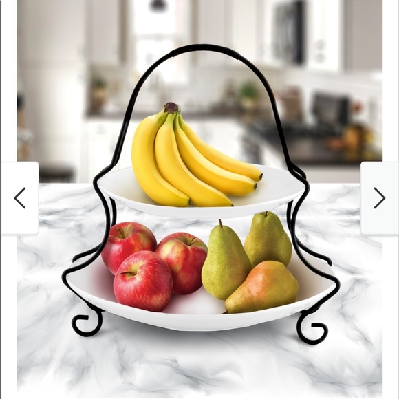 Gibson Elite Gracious Dining 2 Tiered Serving Set with Metal Rack in Whi… - Picture 2 of 5